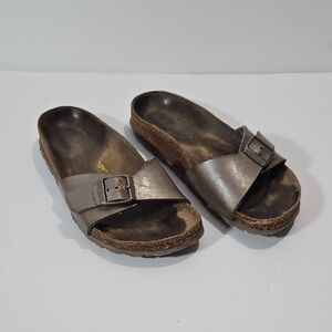 Birkenstock Madrid Birko-flor Metallic Copper Slide Sandals W/ Buckle 36